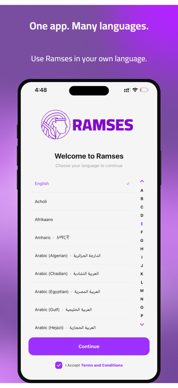 Ramses language selection screen